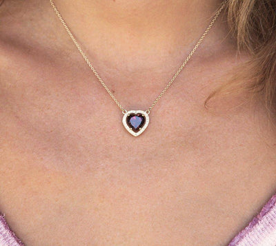 Heart Shape Garnet Diamond Halo Necklace