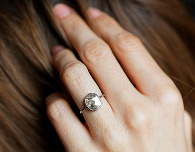 Unique Shape Grey Salt & Pepper Diamond Ring
