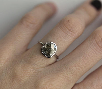 Unique Shape Grey Salt & Pepper Diamond Ring