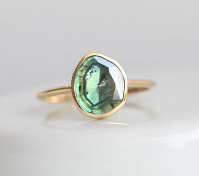 Unique Shape Green Salt & Pepper Diamond, Yellow Gold Ring