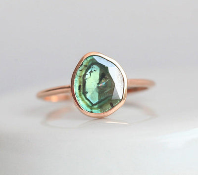 Unique Shape Green Salt & Pepper Diamond, Rose Gold Ring