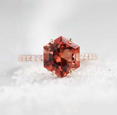 HEXAGON SUNSTONE RING, UNIQUE OREGON SUNSTONE ENGAGEMENT RING, GEOMETRIC SUNSTONE RING-Capucinne