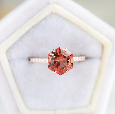 HEXAGON SUNSTONE RING, UNIQUE OREGON SUNSTONE ENGAGEMENT RING, GEOMETRIC SUNSTONE RING-Capucinne