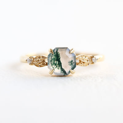 Hexagon moss agate ring, READY TO SHIP