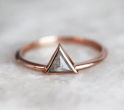 Triangle Salt & Pepper Diamond, Rose Gold Ring