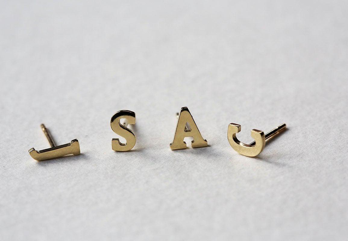 Personalized initial gold stud earrings