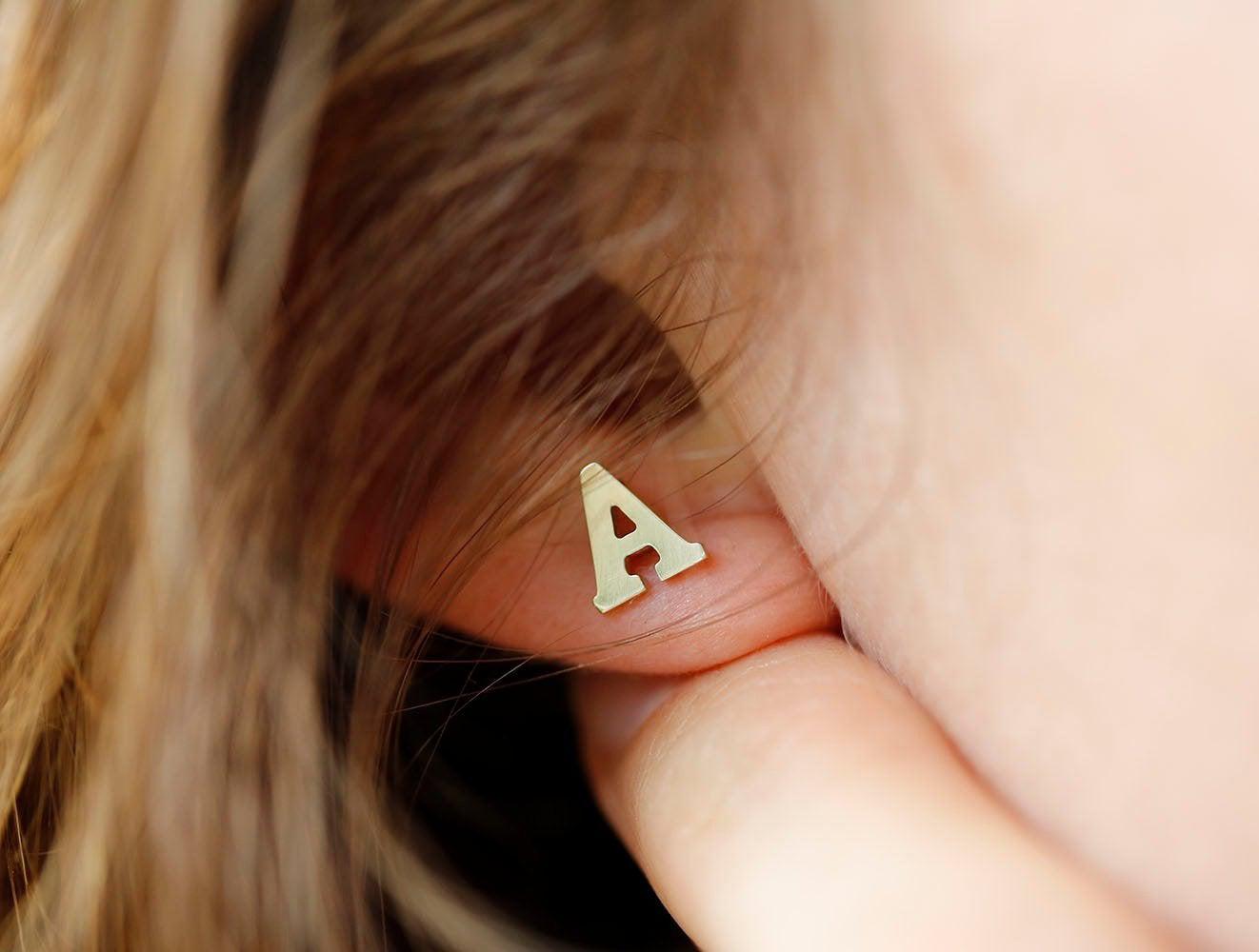 Personalized initial gold stud earrings