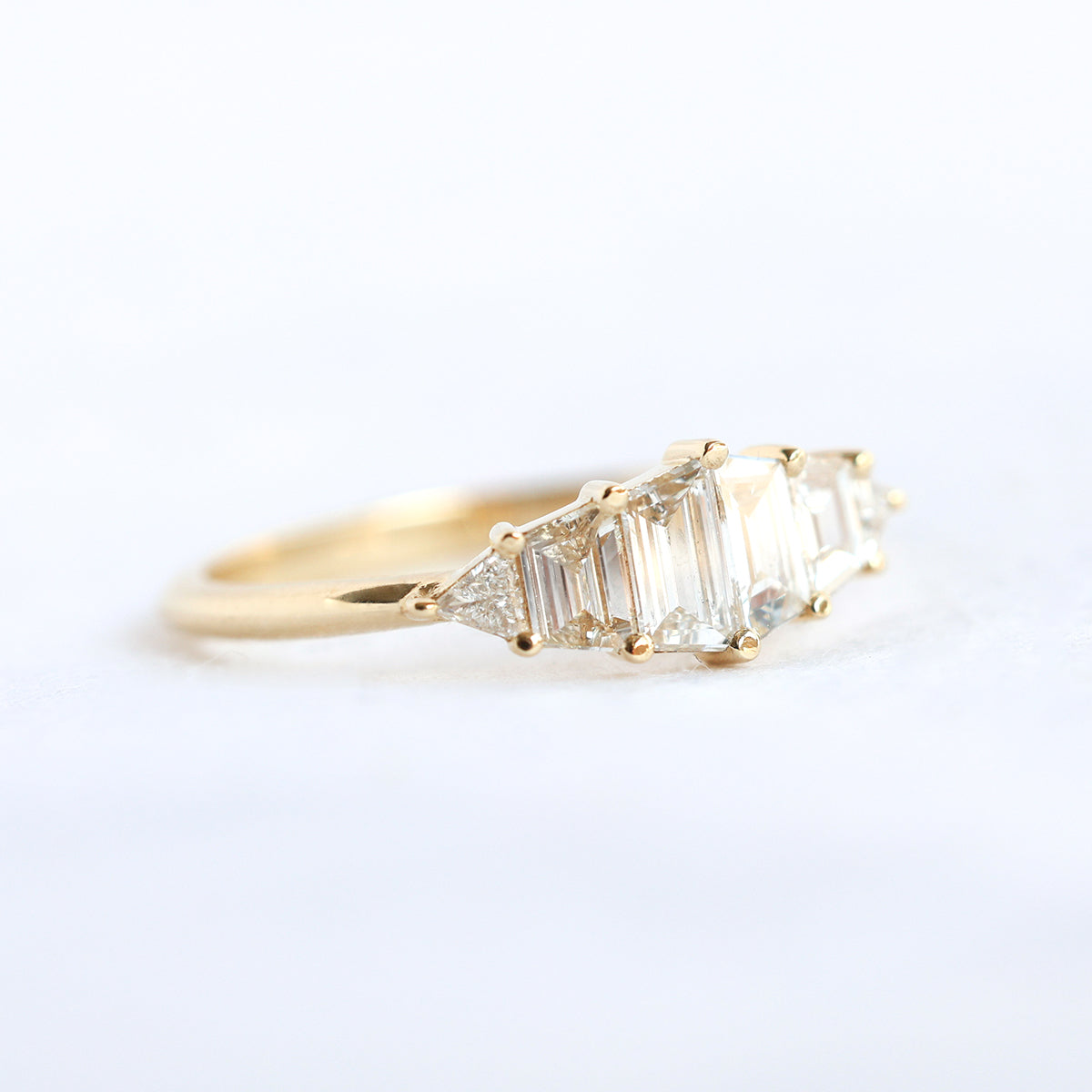 Interesting Trapezoid-Cut White Diamond Ring with shiny side White Diamonds