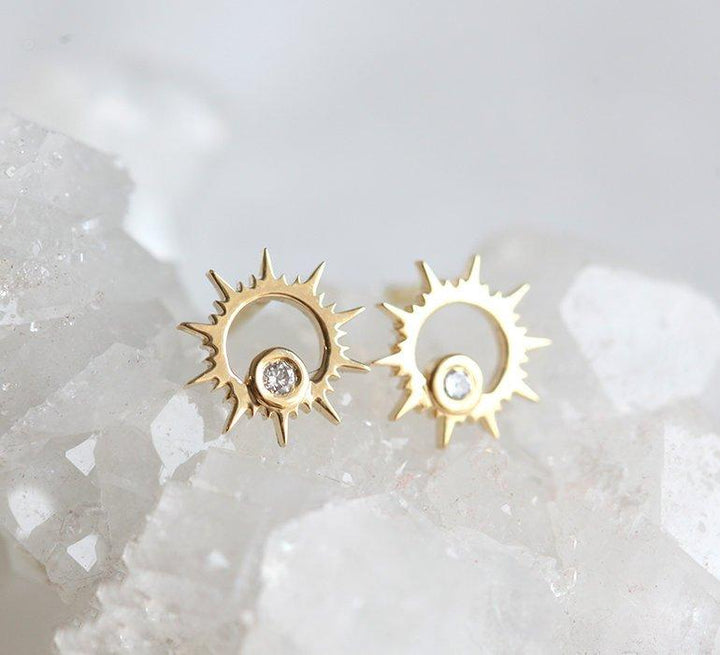 Sun and Moon Studs Set - White Sapphire - Gold 2024 Vermeil Dainty Studs