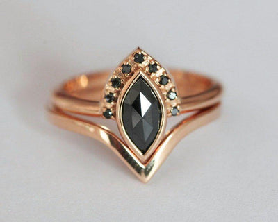 Marquise-Cut Diamond Ring embellished with Pave Diamond Ring and V-Shaped Chevron Band