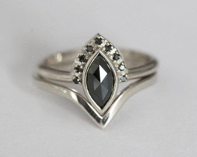Marquise-Cut Diamond Ring embellished with Pave Diamond Ring and V-Shaped Chevron Band