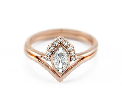 Marquise-Cut White Diamond Halo Ring with Side White Diamonds
