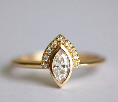 Marquise-Cut White Diamond Halo Ring with Side White Diamonds