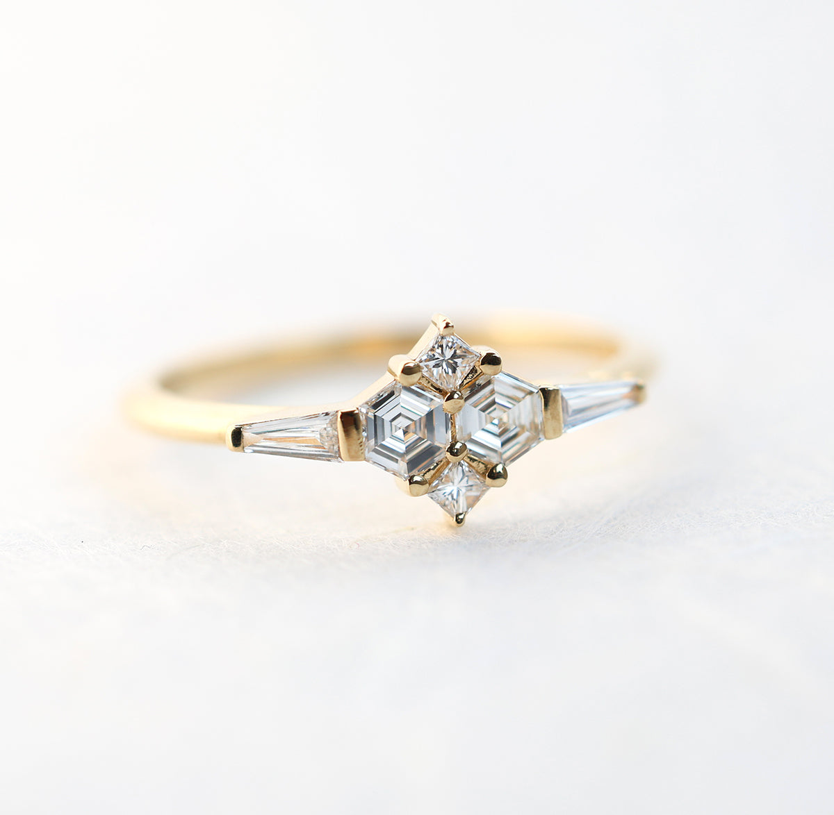 Art Deco era inspired Diamond Cluster Ring with a variety shapes of White Diamonds