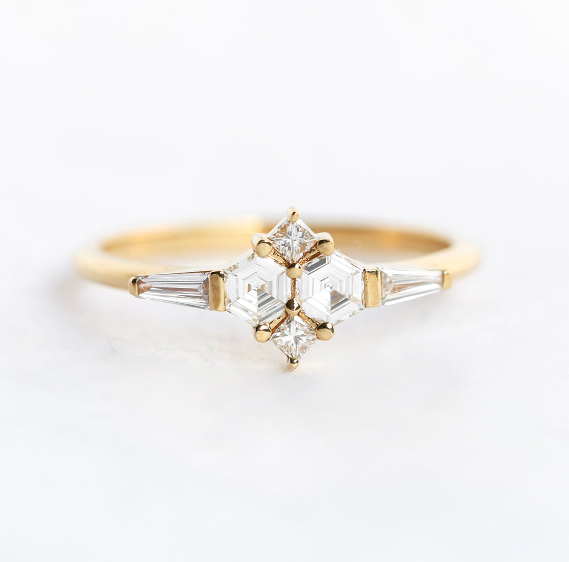 Art Deco era inspired Diamond Cluster Ring with a variety shapes of White Diamonds