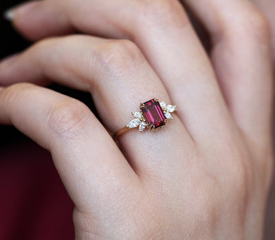 Emerald Cut Garnet Ring with Accent Marquise Cut Diamonds