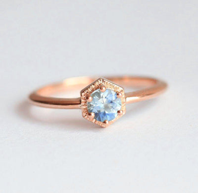 Round light blue solitaire sapphire ring