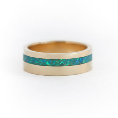 Peacock Black Inlay Opal Wedding Band For Men