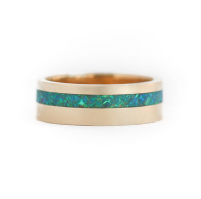 Peacock Black Inlay Opal Wedding Band For Men