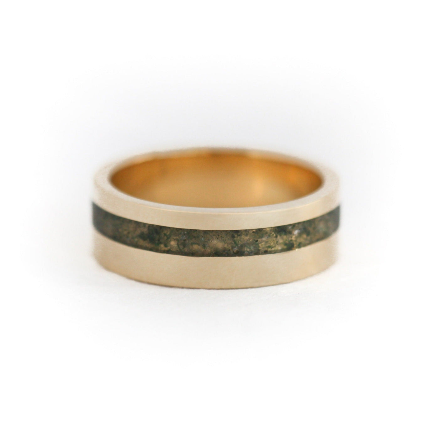 Moss Agate Inlay Yellow Wedding Band