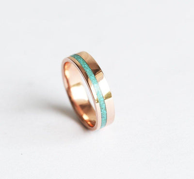 Gold Turquoise Inlay Men's Wedding Band