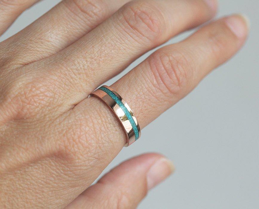 Gold Turquoise Inlay Men's Wedding Band