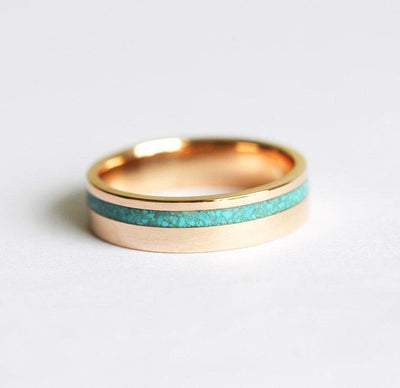 Gold Turquoise Inlay Men's Wedding Band