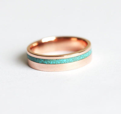 Gold Turquoise Inlay Men's Wedding Band