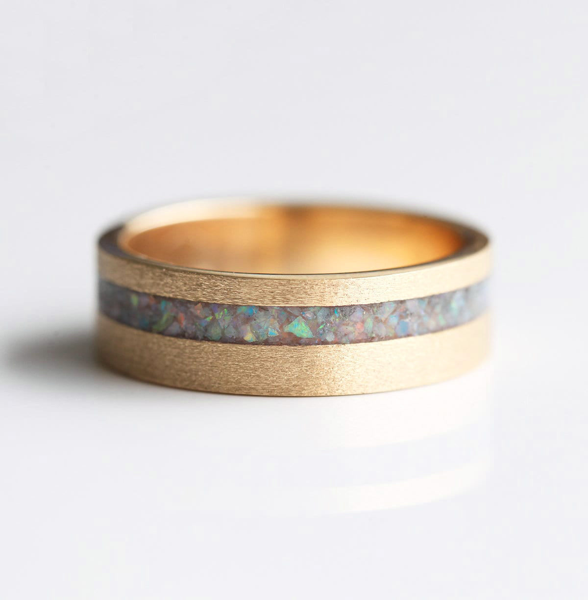 Crushed Australian Opal Inlay Unisex Band with Satin Finish