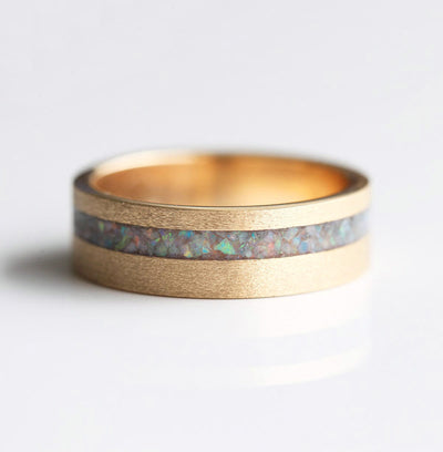 Crushed Australian Opal Inlay Unisex Band with Satin Finish