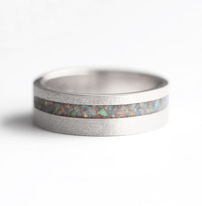 Crushed Australian Opal Inlay Unisex Band with Satin Finish