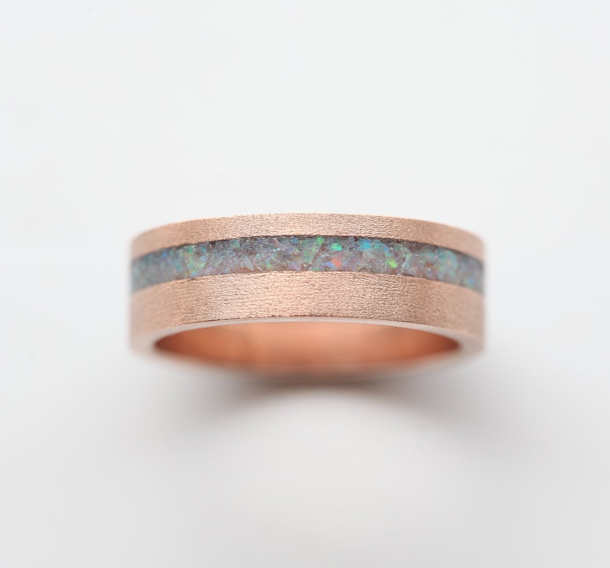 Crushed Australian Opal Inlay Unisex Band with Satin Finish