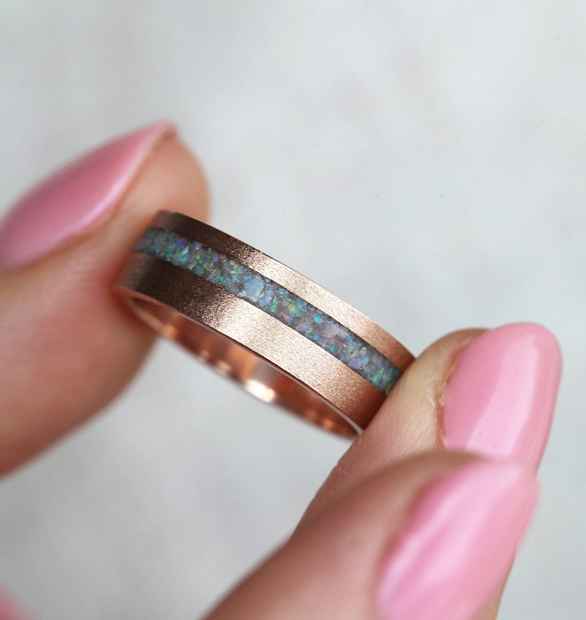 Crushed Australian Opal Inlay Unisex Band with Satin Finish