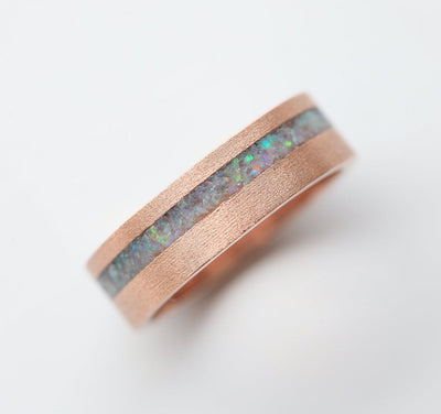 Crushed Australian Opal Inlay Unisex Band with Satin Finish