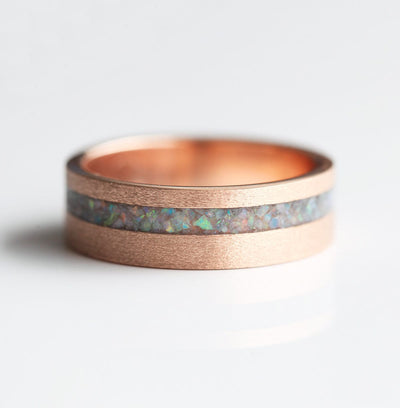 Crushed Australian Opal Inlay Unisex Band with Satin Finish