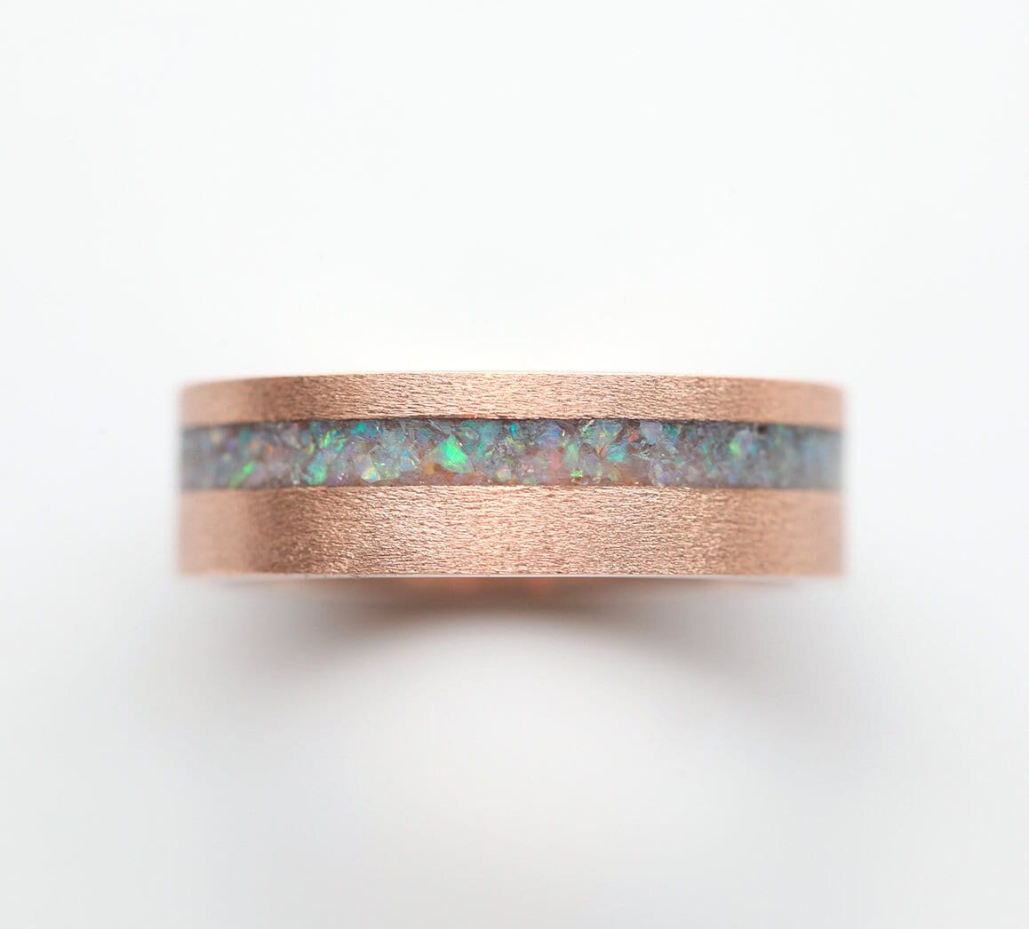 Crushed Australian Opal Inlay Unisex Band with Satin Finish