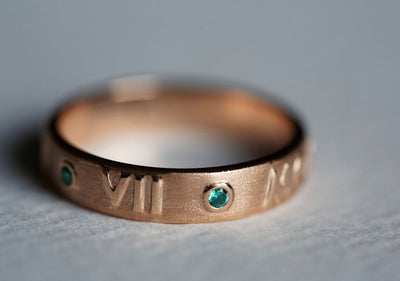 Jordan Rose Gold Wedding Ring, Roman Numerals Ring-Capucinne