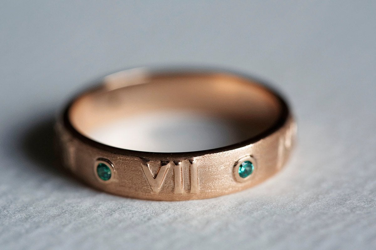 Jordan Rose Gold Wedding Ring, Roman Numerals Ring-Capucinne