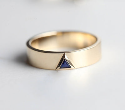 Blue triangle sapphire wedding band