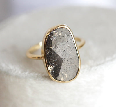 Gray Unique Shape Salt & Pepper Diamond, Yellow Gold Ring