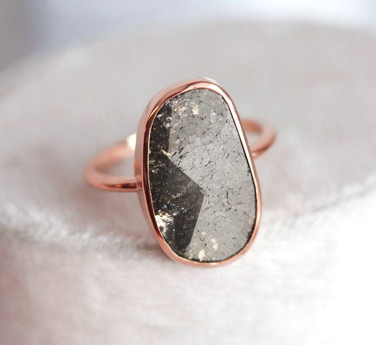 Gray Unique Shape Salt & Pepper Diamond, Rose Gold Ring