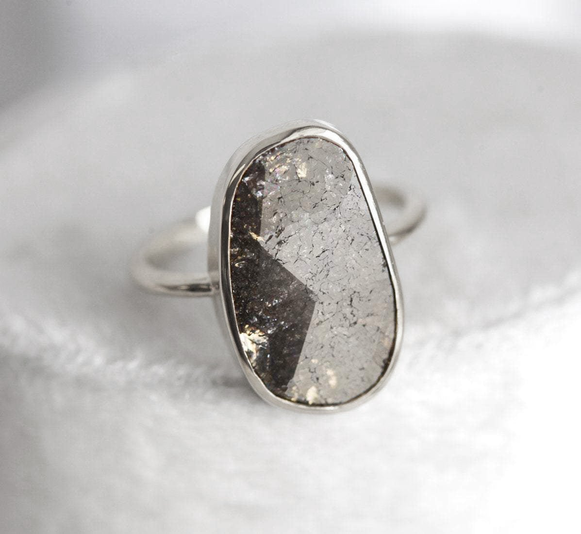 Gray Unique Shape Salt & Pepper Diamond, Platinum Ring