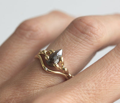 Gray Pear Salt & Pepper Diamond Ring with Alternative Yellow Gold Band