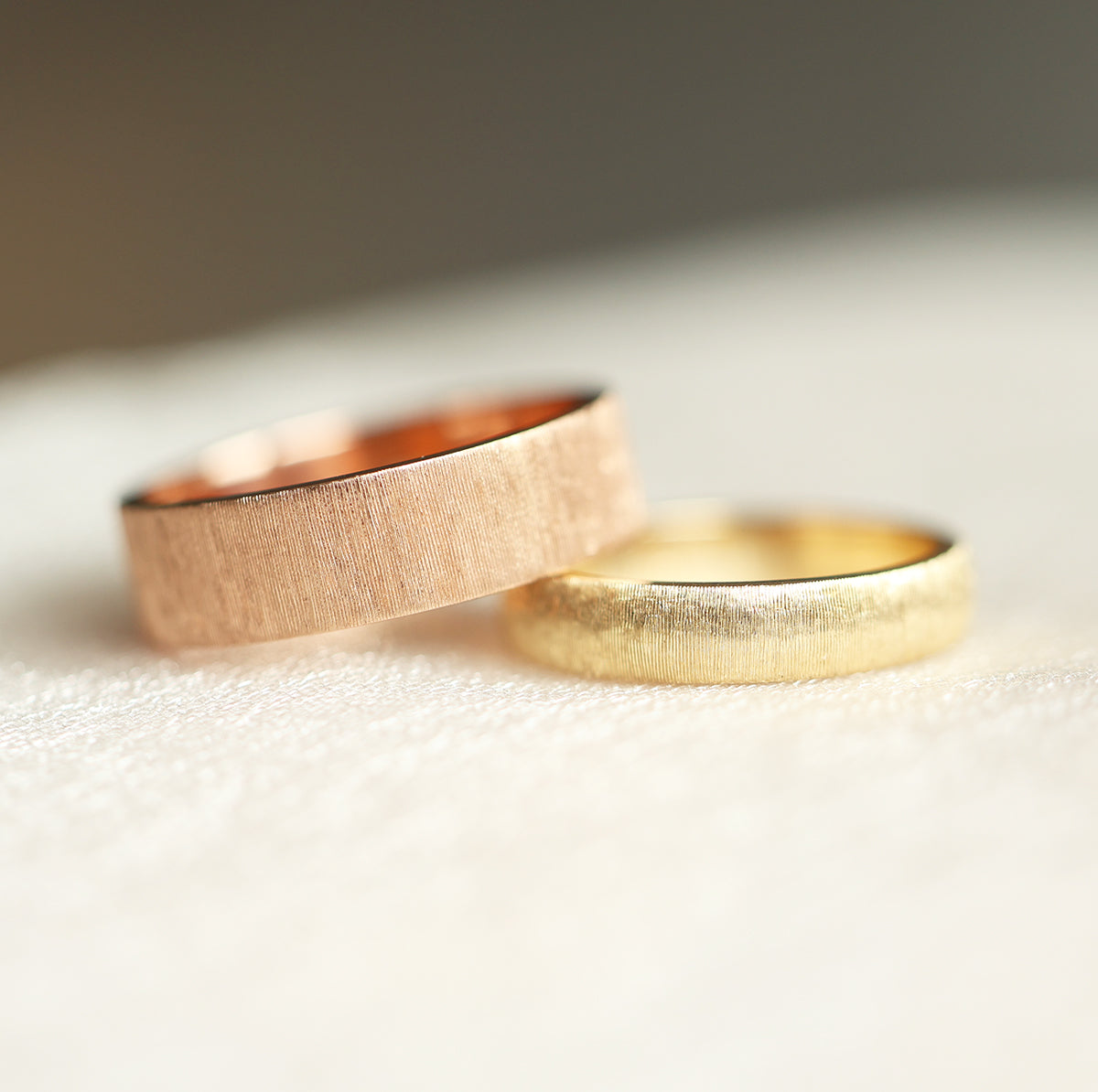 June Brushed 4mm Gold Wedding Band, Unisex Wedding Ring For Him And Her With Silk Like Finish-Capucinne