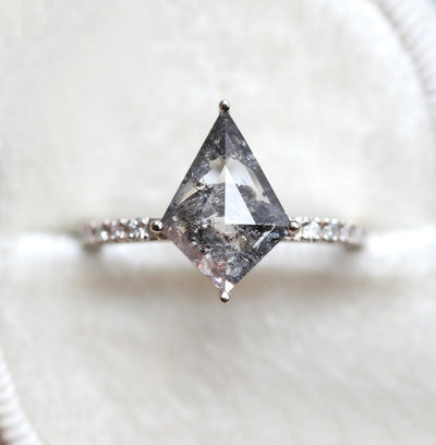 Kite Salt & Pepper Diamond Ring with Side Round White Diamonds on the Band