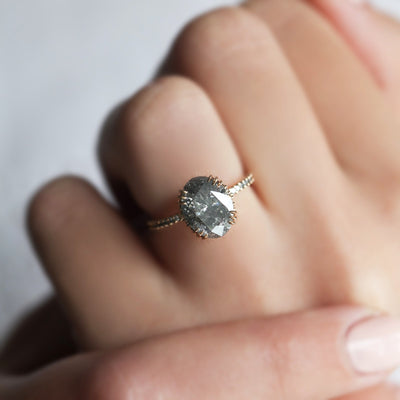 Oval Salt & Pepper Diamond Ring with Side White, Black and Salt & Pepper Diamonds