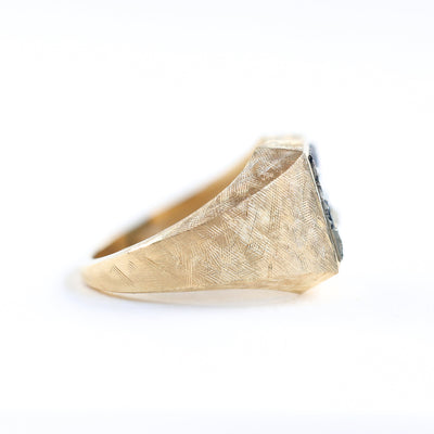 Close-up of Pyrite Signet Ring with pyrite crystal detail, polished finish.