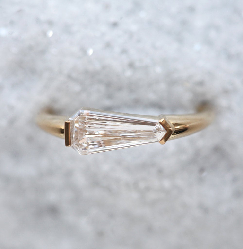 Shield Shape White Diamond Solitaire Ring