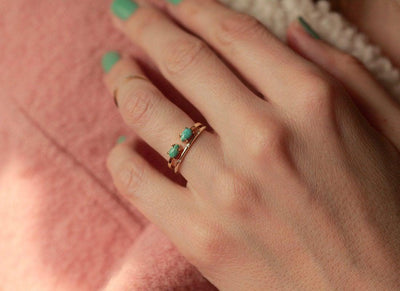 Open Band Pear Turquoise Gold Ring