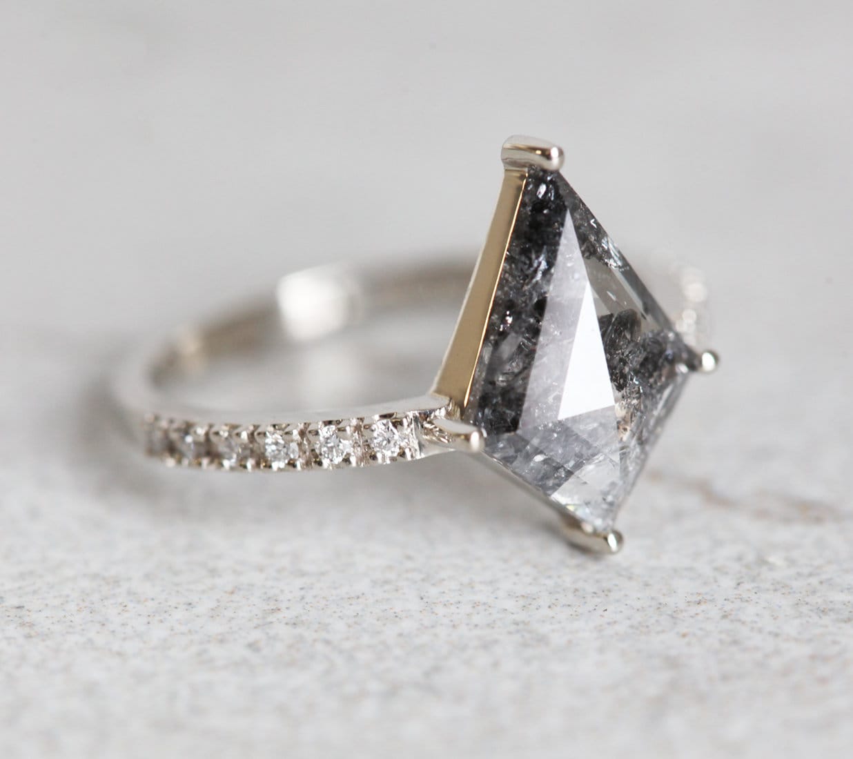 Kite Salt & Pepper Diamond Ring with Diamonds on the Band